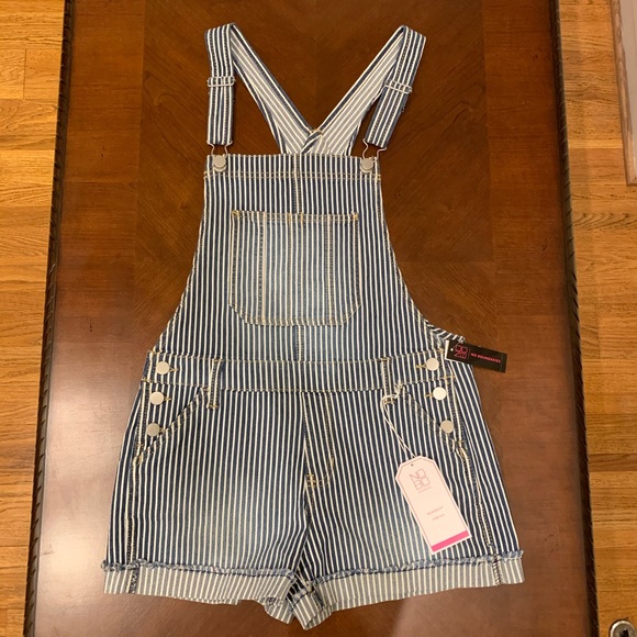 No Boundaries Other - Navy and White Striped Denim Overalls